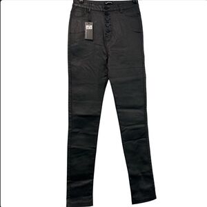 🔵 NWT Apperloth Womens Black Coated High Rise Skinny Ankle Pants Size Medium